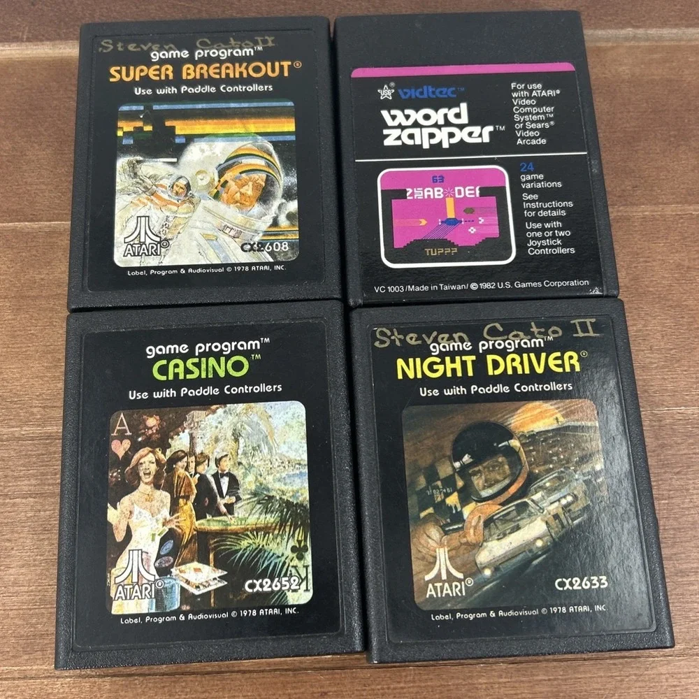Lot of 4 Atari 2600 Games – Super Breakout, Word Zapper, Casino, Night Driver